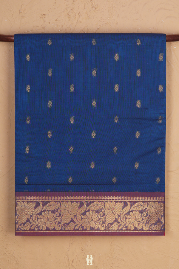 Venkatagiri Cotton Saree In Blue With Zari Buttas