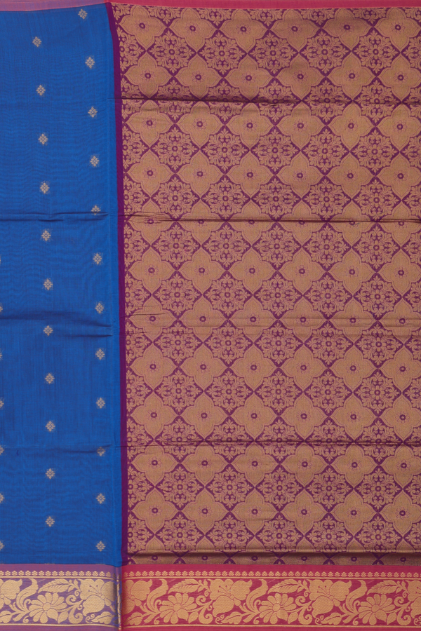 Venkatagiri Cotton Saree In Blue With Zari Buttas