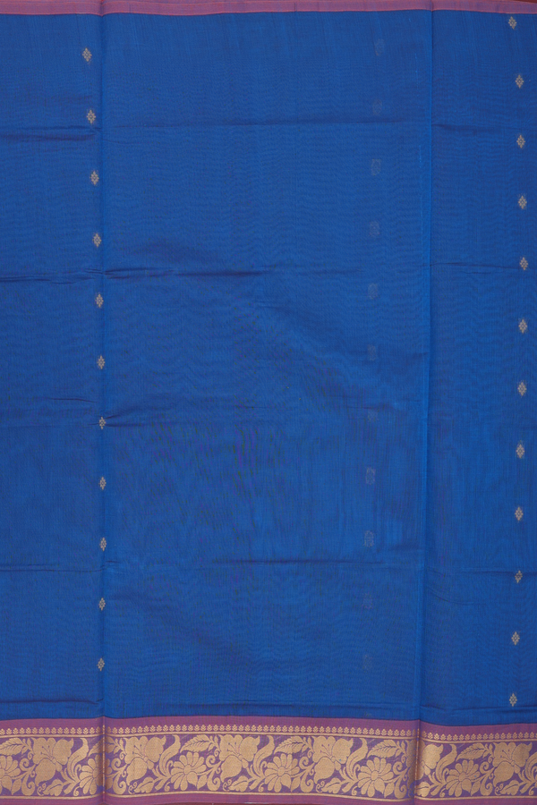 Venkatagiri Cotton Saree In Blue With Zari Buttas