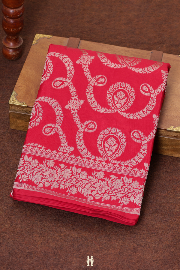 Banarasi Silk Saree In Scarlet Red With Allover Design