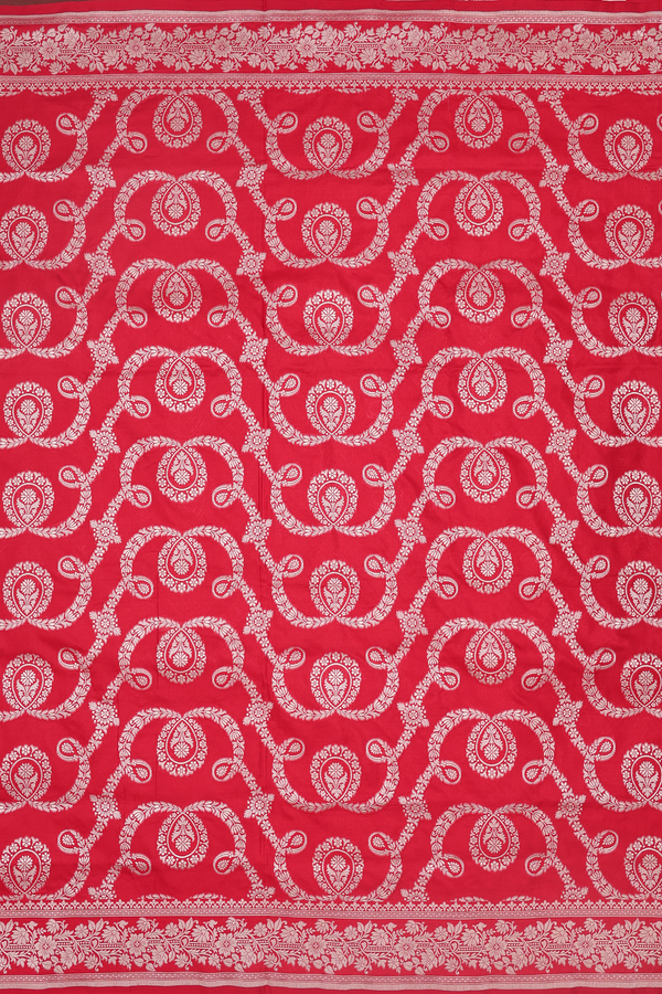 Banarasi Silk Saree In Scarlet Red With Allover Design