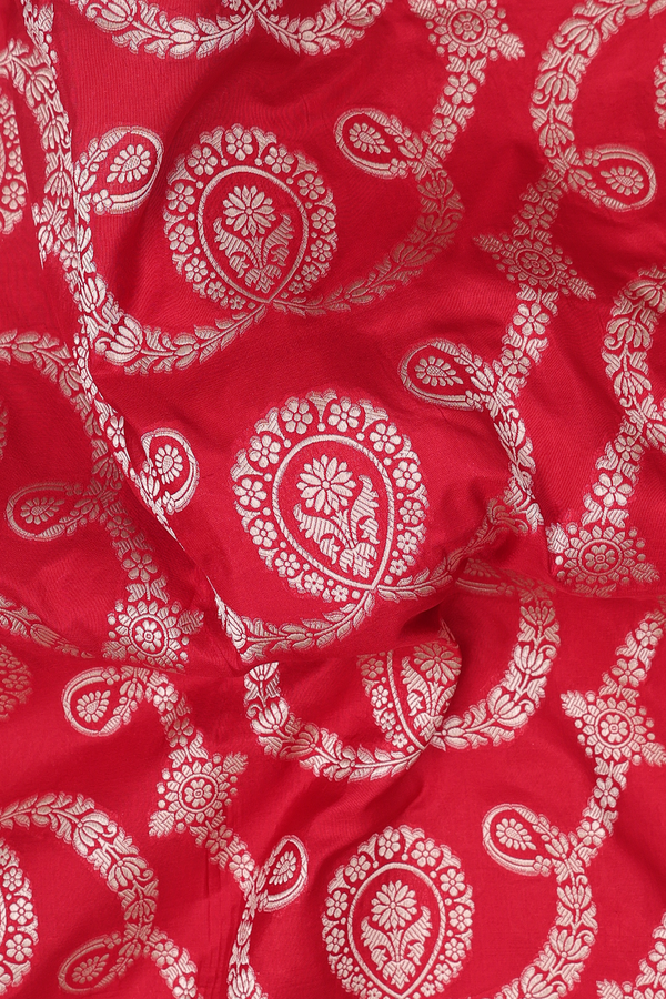 Banarasi Silk Saree In Scarlet Red With Allover Design