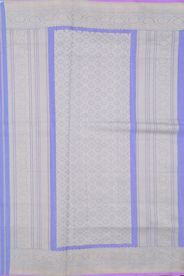 Organza Banarasi Silk Saree In Light Blue With Floral Buttas