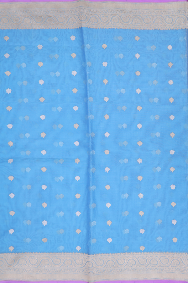 Organza Banarasi Silk Saree In Light Blue With Floral Buttas