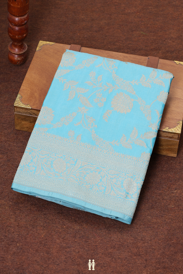 Banarasi Silk Saree In Blue With Floral Design