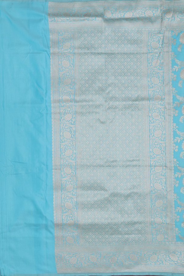 Banarasi Silk Saree In Blue With Floral Design