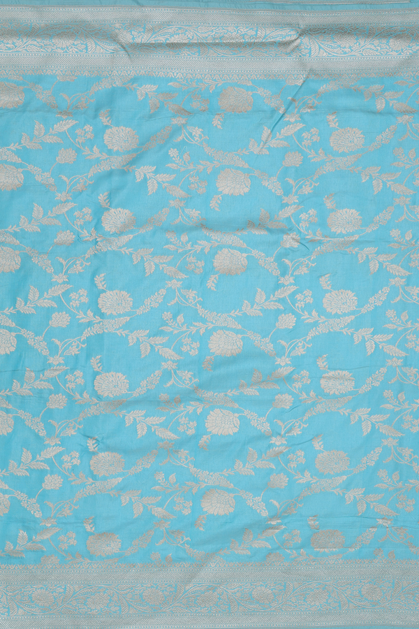 Banarasi Silk Saree In Blue With Floral Design