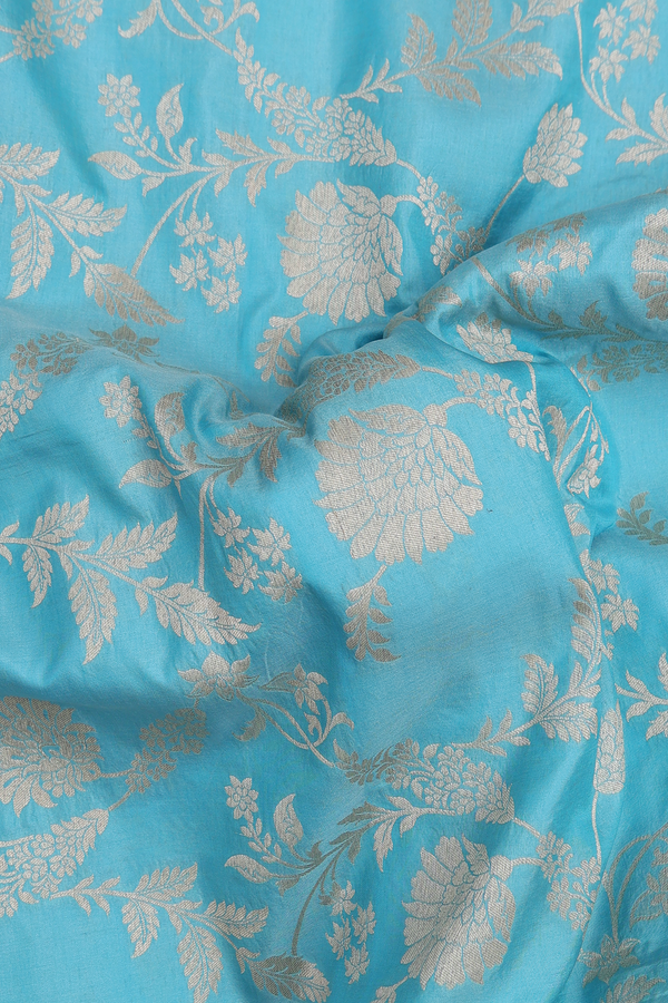 Banarasi Silk Saree In Blue With Floral Design