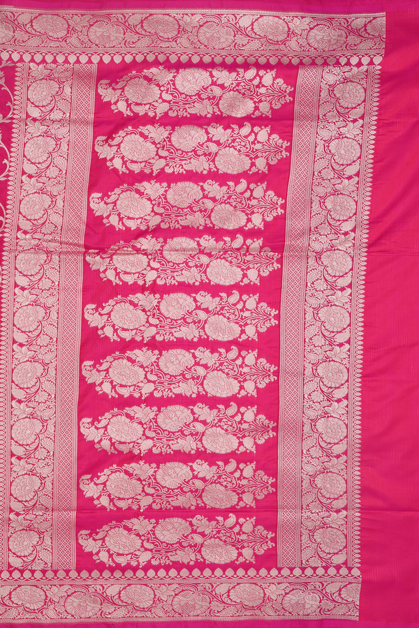 Banarasi Silk Saree In Pink With Floral Design