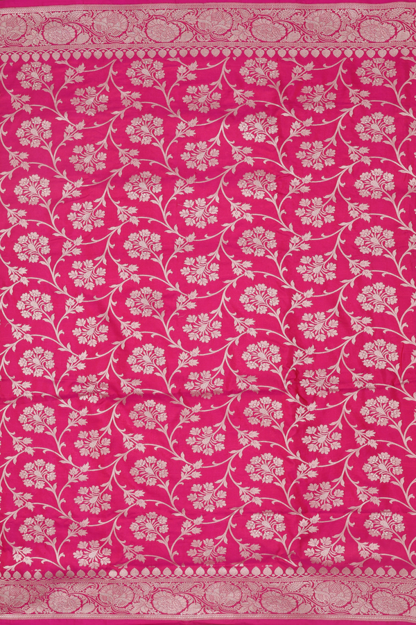 Banarasi Silk Saree In Pink With Floral Design