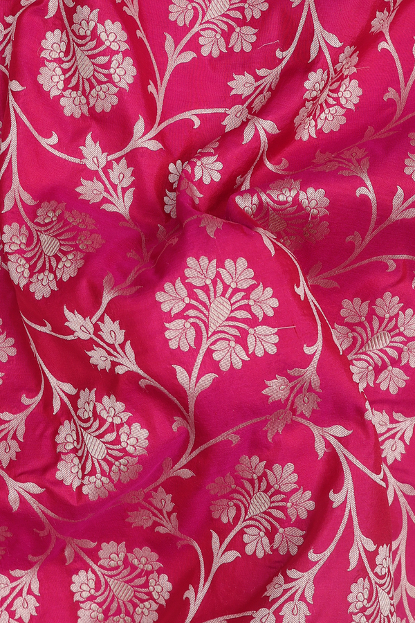 Banarasi Silk Saree In Pink With Floral Design