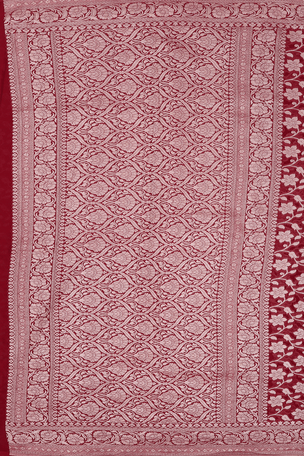 Georgette Banarasi Silk Saree In Red With Floral Design