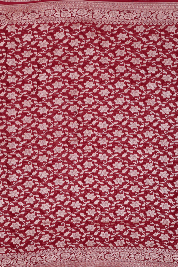Georgette Banarasi Silk Saree In Red With Floral Design
