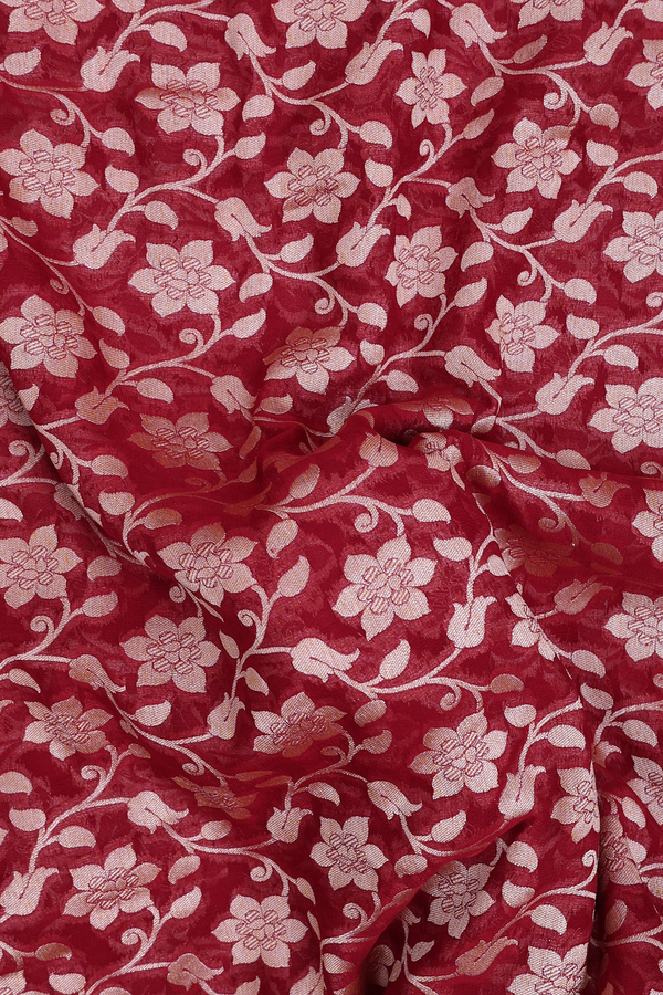 Georgette Banarasi Silk Saree In Red With Floral Design