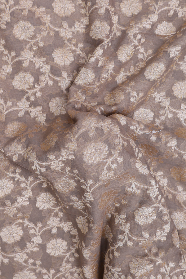 Georgette Banarasi Silk Saree In Brown With Floral Design