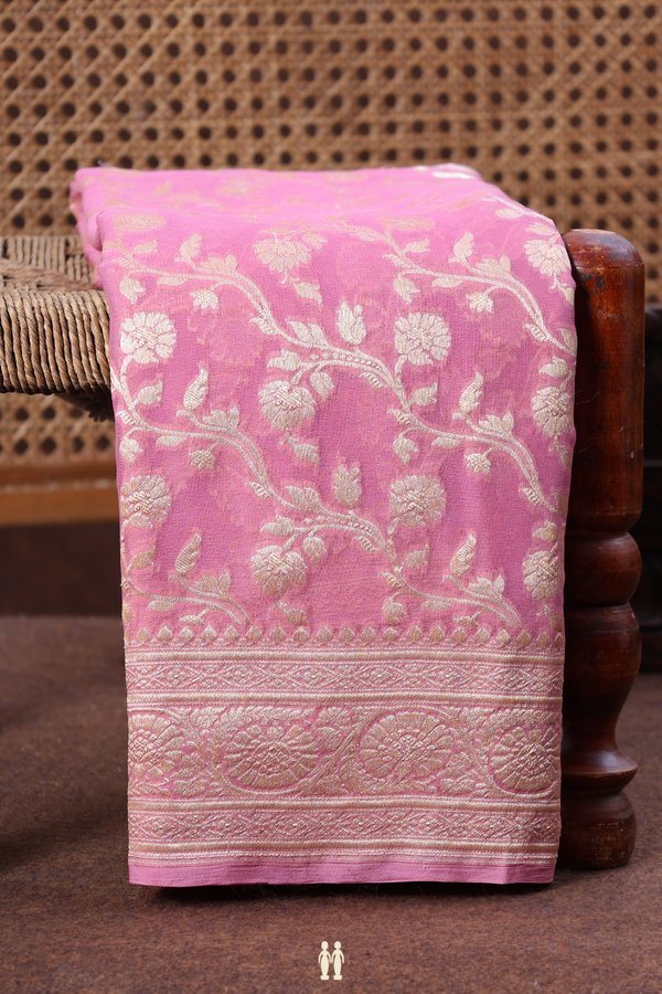 Georgette Banarasi Silk Saree In Pink With Floral Design