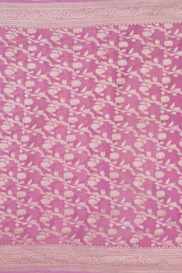 Georgette Banarasi Silk Saree In Pink With Floral Design