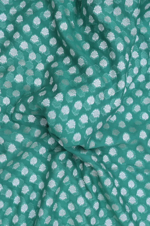 Georgette Banarasi Silk Saree In Green With Floral Buttas
