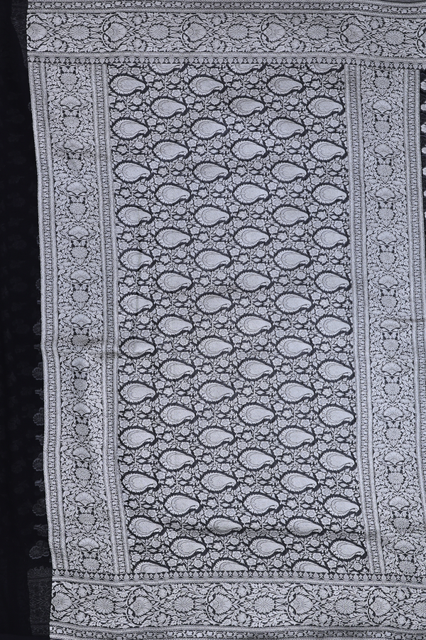 Georgette Banarasi Silk Saree In Black With Floral Buttas
