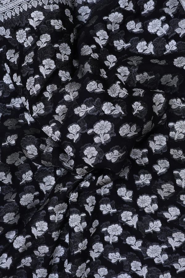 Georgette Banarasi Silk Saree In Black With Floral Buttas