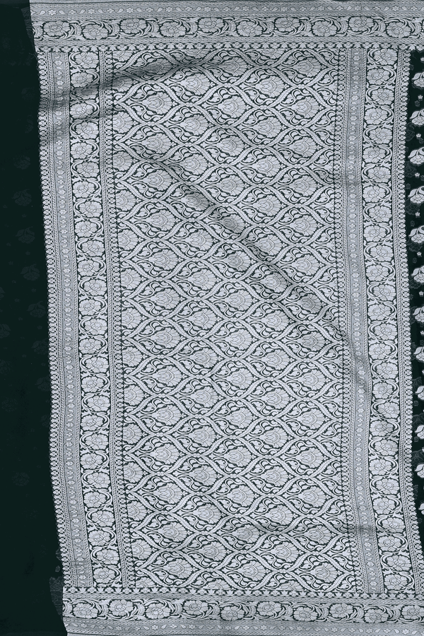 Georgette Banarasi Silk Saree In Green With Floral Buttas