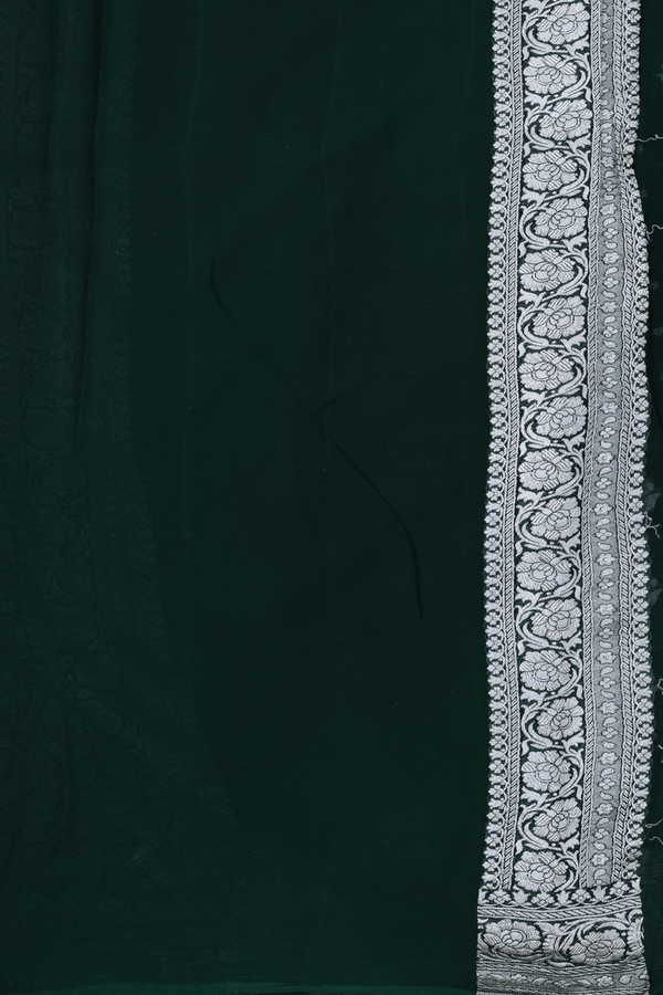 Georgette Banarasi Silk Saree In Green With Floral Buttas