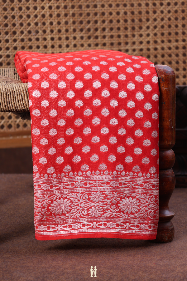 Georgette Banarasi Silk Saree Scarlet Red With Zari Buttas