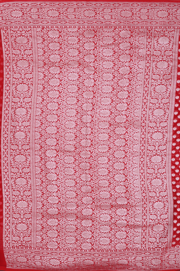 Georgette Banarasi Silk Saree Scarlet Red With Zari Buttas