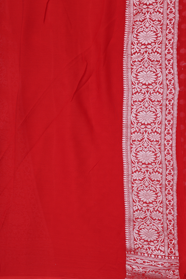 Georgette Banarasi Silk Saree Scarlet Red With Zari Buttas