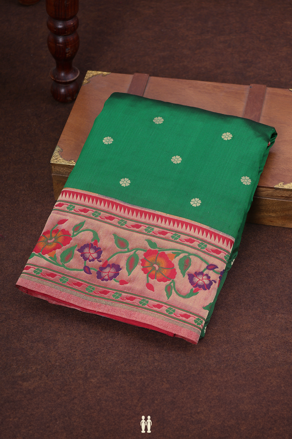 Banarasi Silk Saree In Emerald Green With Floral Buttas