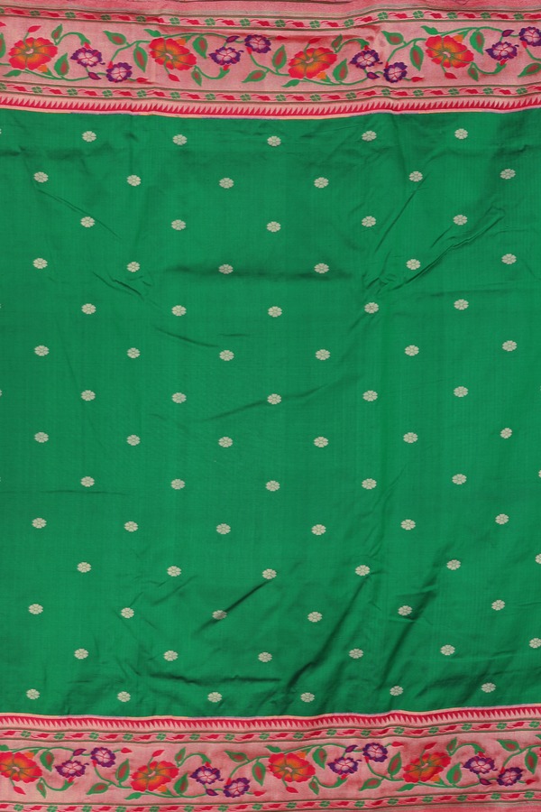 Banarasi Silk Saree In Emerald Green With Floral Buttas