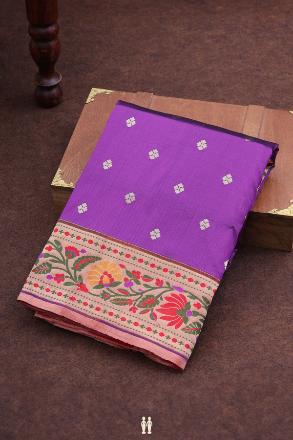 Banarasi Silk Saree In Grape Purple With Floral Buttas