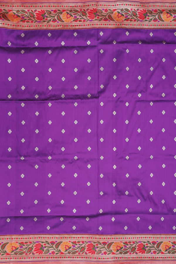 Banarasi Silk Saree In Grape Purple With Floral Buttas