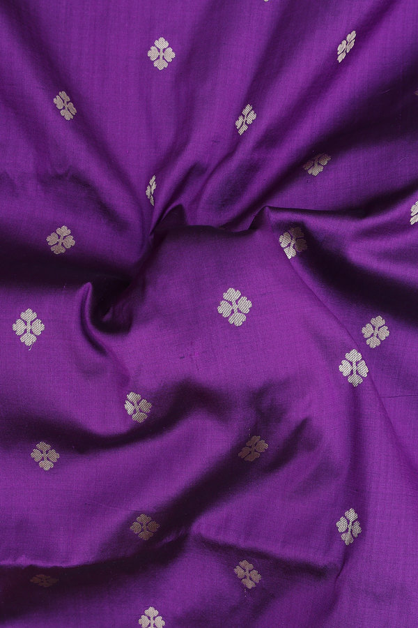 Banarasi Silk Saree In Grape Purple With Floral Buttas