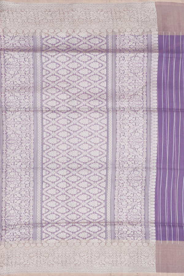 Organza Banarasi Silk Saree In Dusty Lavender With Floral Motifs