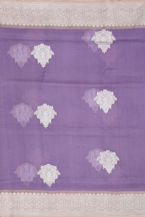Organza Banarasi Silk Saree In Dusty Lavender With Floral Motifs
