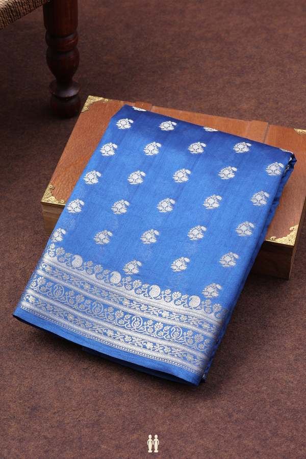 Banarasi Silk Saree In Royal Blue With Paisley Buttas