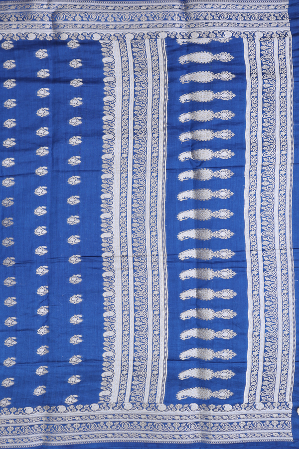 Banarasi Silk Saree In Royal Blue With Paisley Buttas