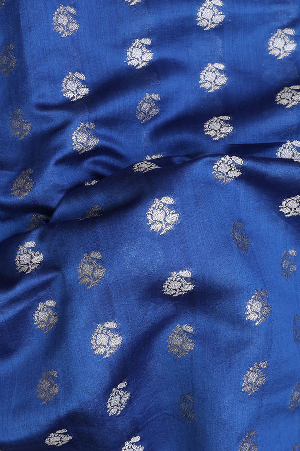 Banarasi Silk Saree In Royal Blue With Paisley Buttas