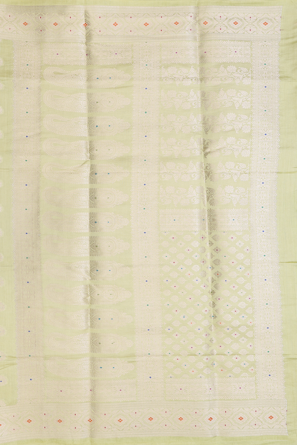 Banarasi Silk Saree In Green With Zari Buttas