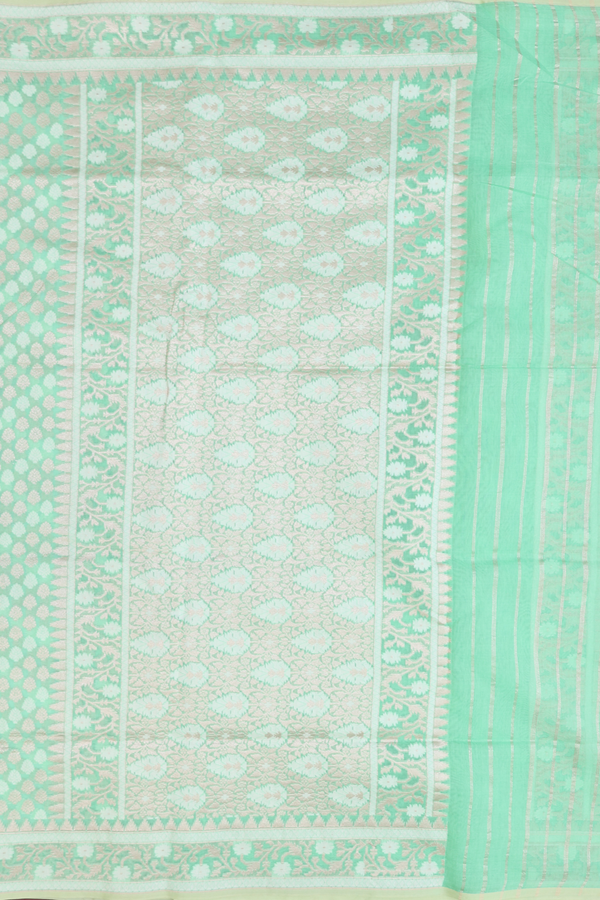 Kora Banarasi Silk Saree In Mint Green With Zari Buttas