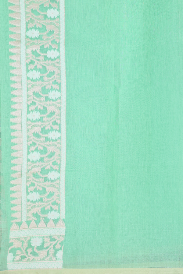Kora Banarasi Silk Saree In Mint Green With Zari Buttas