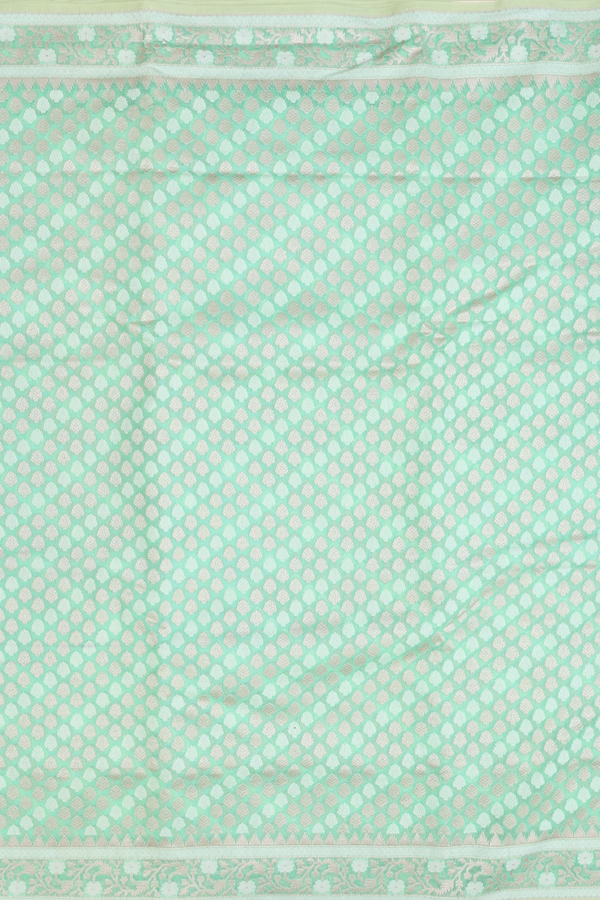 Kora Banarasi Silk Saree In Mint Green With Zari Buttas
