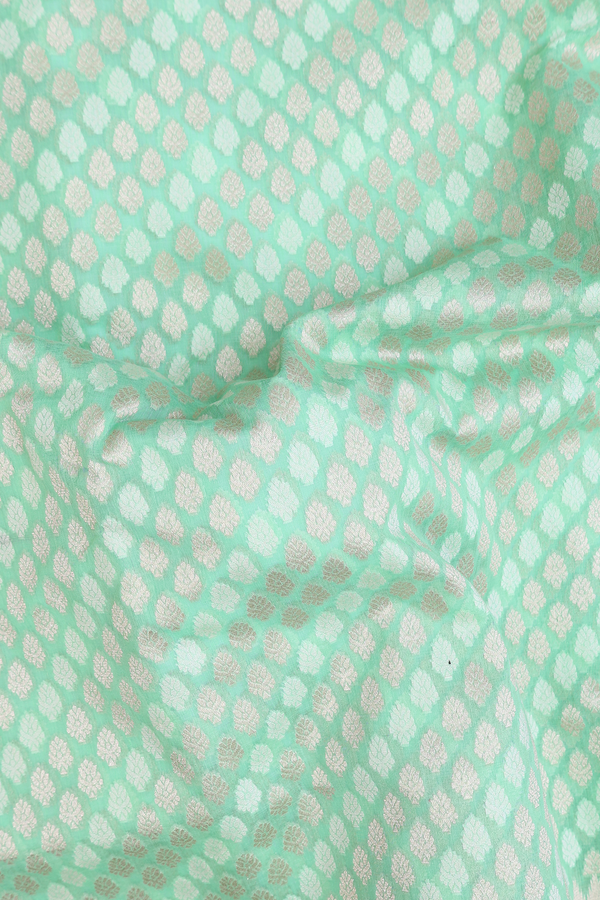 Kora Banarasi Silk Saree In Mint Green With Zari Buttas