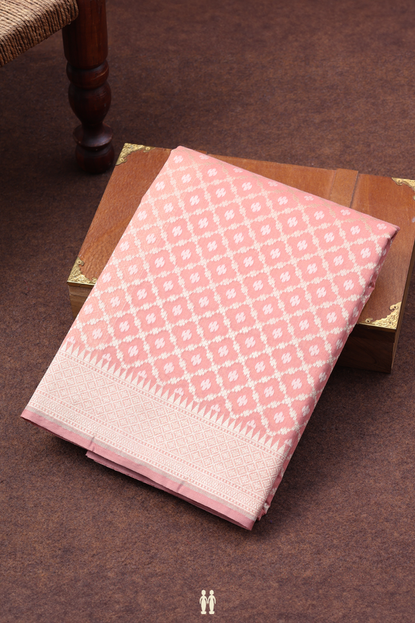 Kora Banarasi Silk Saree In Dusty Rose With Diamond Design