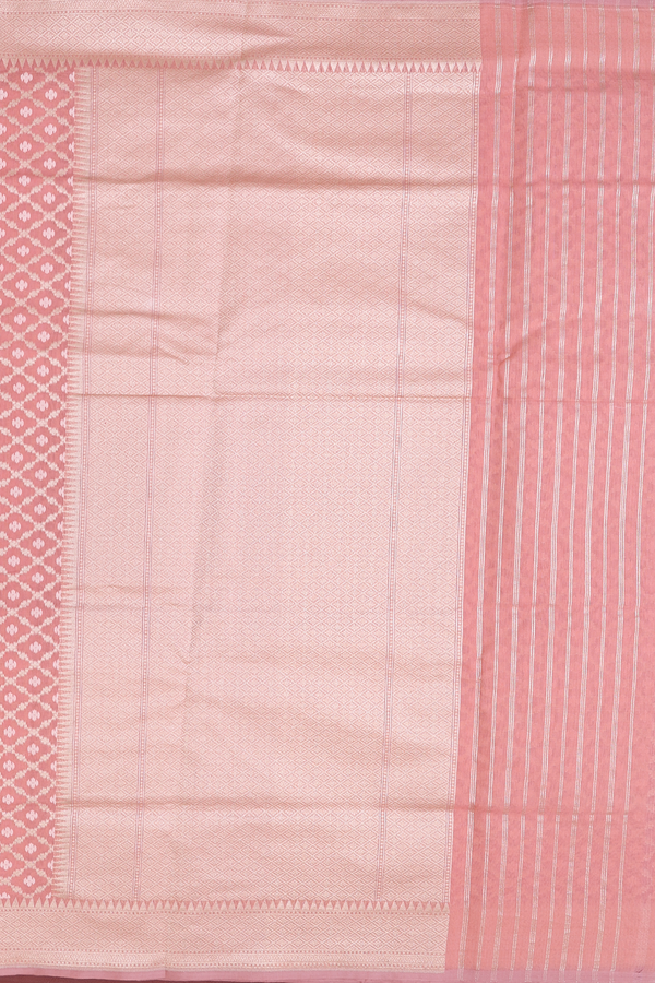 Kora Banarasi Silk Saree In Dusty Rose With Diamond Design