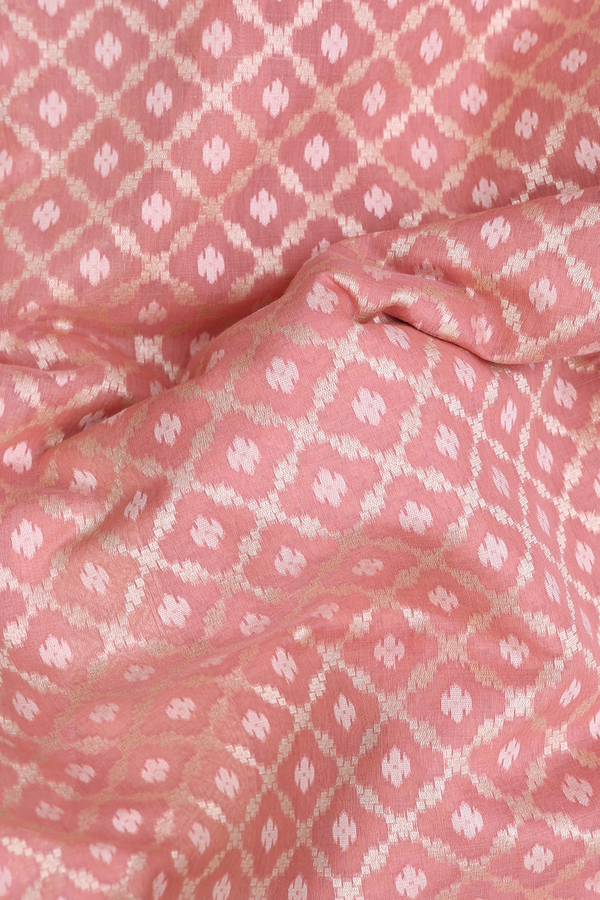Kora Banarasi Silk Saree In Dusty Rose With Diamond Design