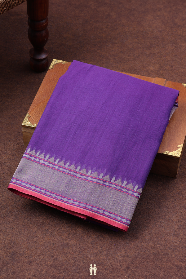 Linen Banarasi Silk Saree In Purple With Zari Border