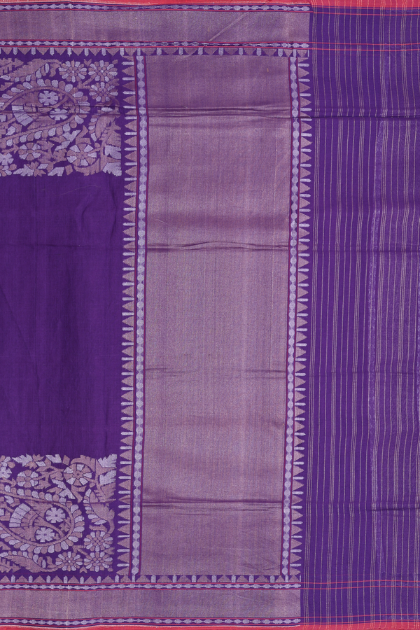 Linen Banarasi Silk Saree In Purple With Zari Border