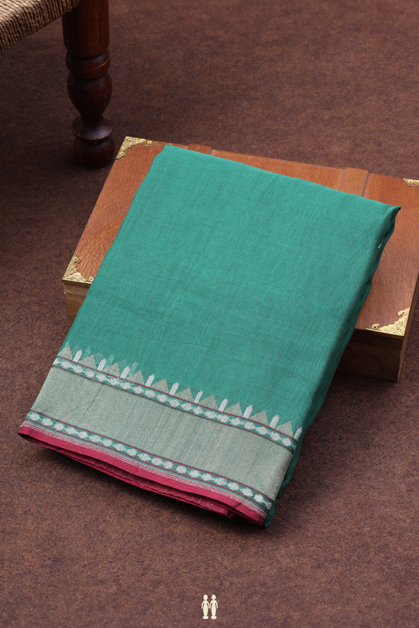 Linen Banarasi Silk Saree In Green With Zari Border